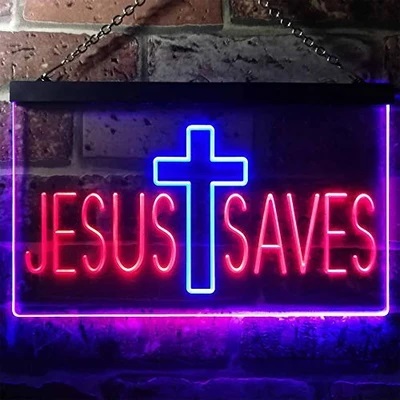 Cross Jesus Saves Dual LED Neon Light Sign